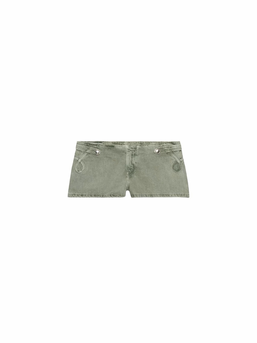 Zara Olive Green Low-Rise Denim Mini Shorts